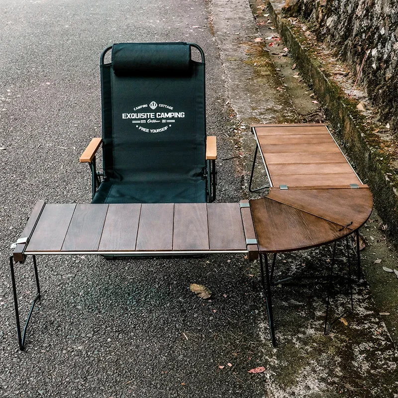 Table d'extérieur pliable en bois massif IGT, camping, tables de pique-nique portables en acier inoxydable, tables zébrées