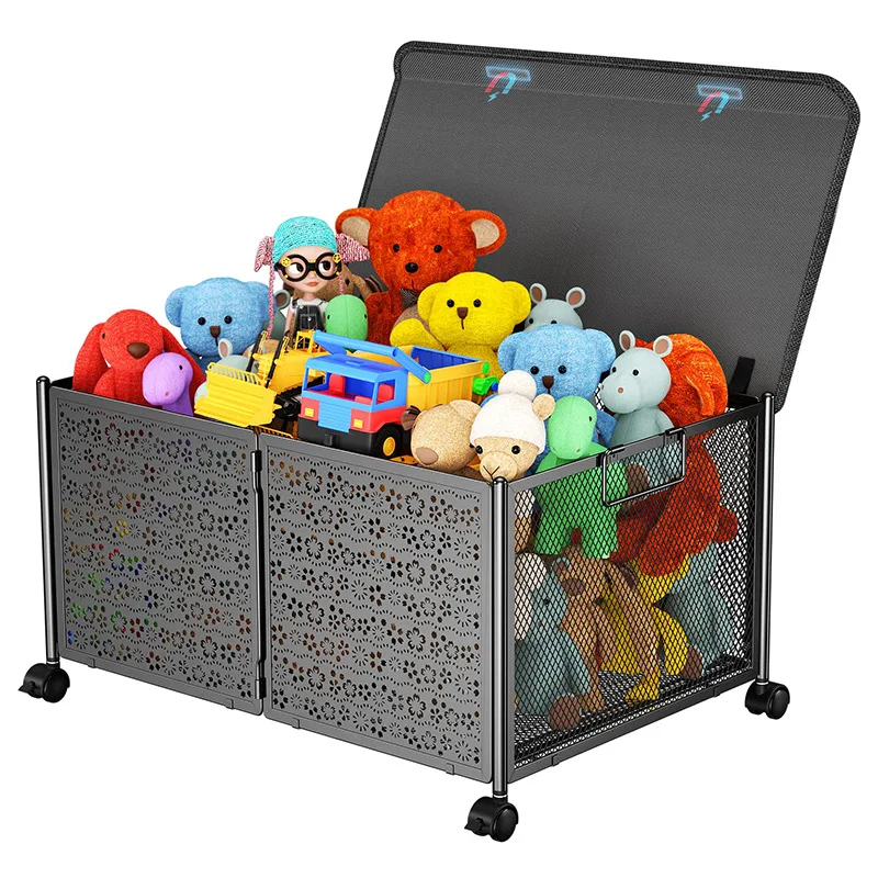 

Children's Toy Storage Box Foldable Dustproof Large Capacity Clothes Storage Box Iron Organizing Storage Rack