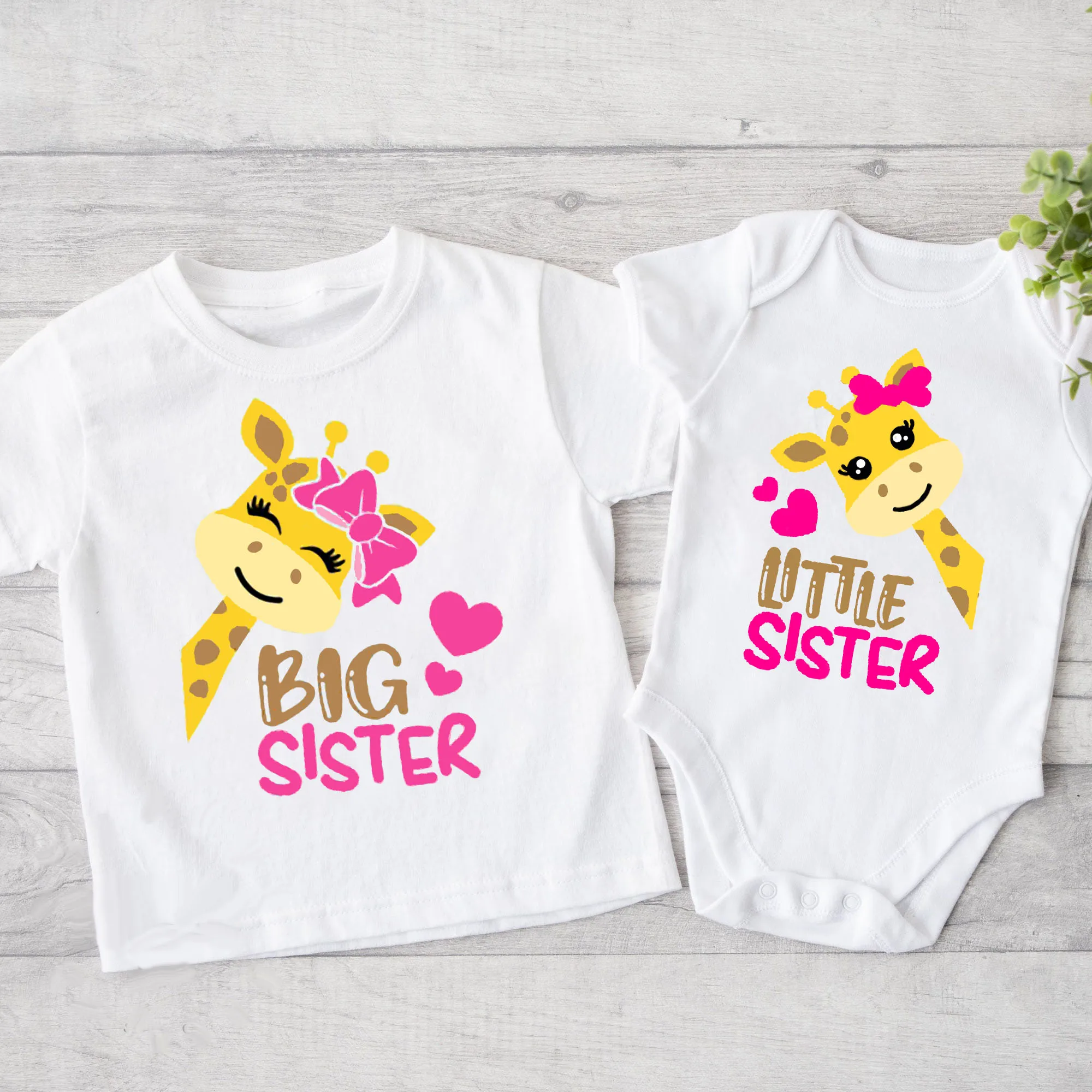 Big Sister Little Brother Family Matching Clothes Giraffe Print Boys Girls T-shirt Toddler Romper KidsTops Short Sleeve Outfits