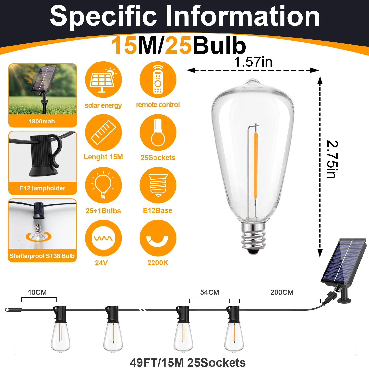 Grensk Solar Globe LED String Lights G40 3