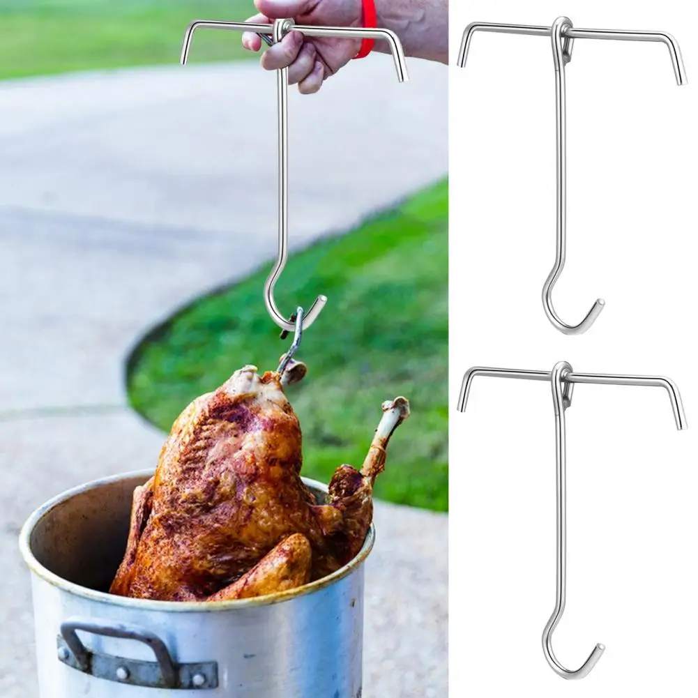 Fryer Lift Hooks Heavy Duty Stainless Steel Turkey Hooks Dual Poultry Lifting Hangers 304 Frying Pot Handles for Outdoor Cooking