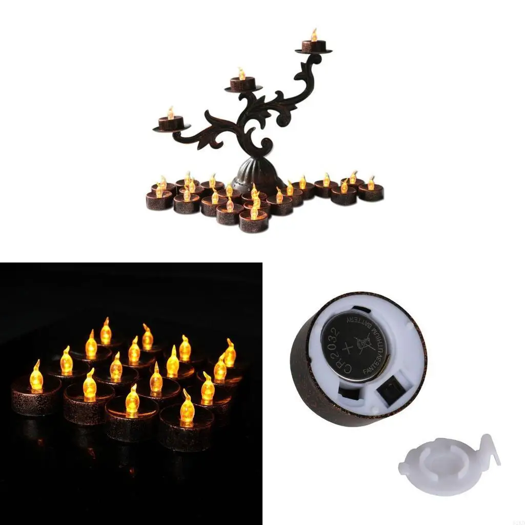 62KD 12 Pcs Plated Black Candles Battery Operated Tea light Flameless LED Electronic