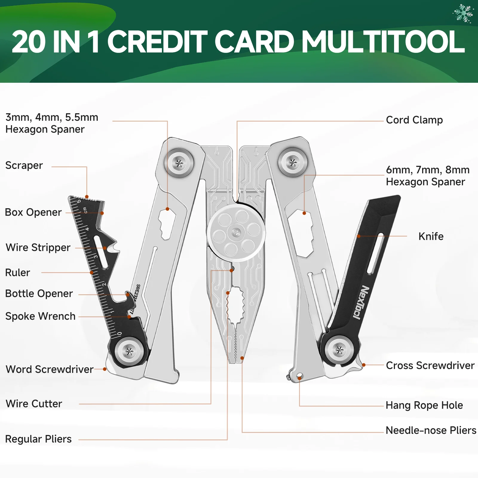 Nextool 20 In 1 Silver Blade EDC Tool Portable Multi-function Pliers Multi Tool Screwdriver Wrench Pliers Knife With Leather Bag