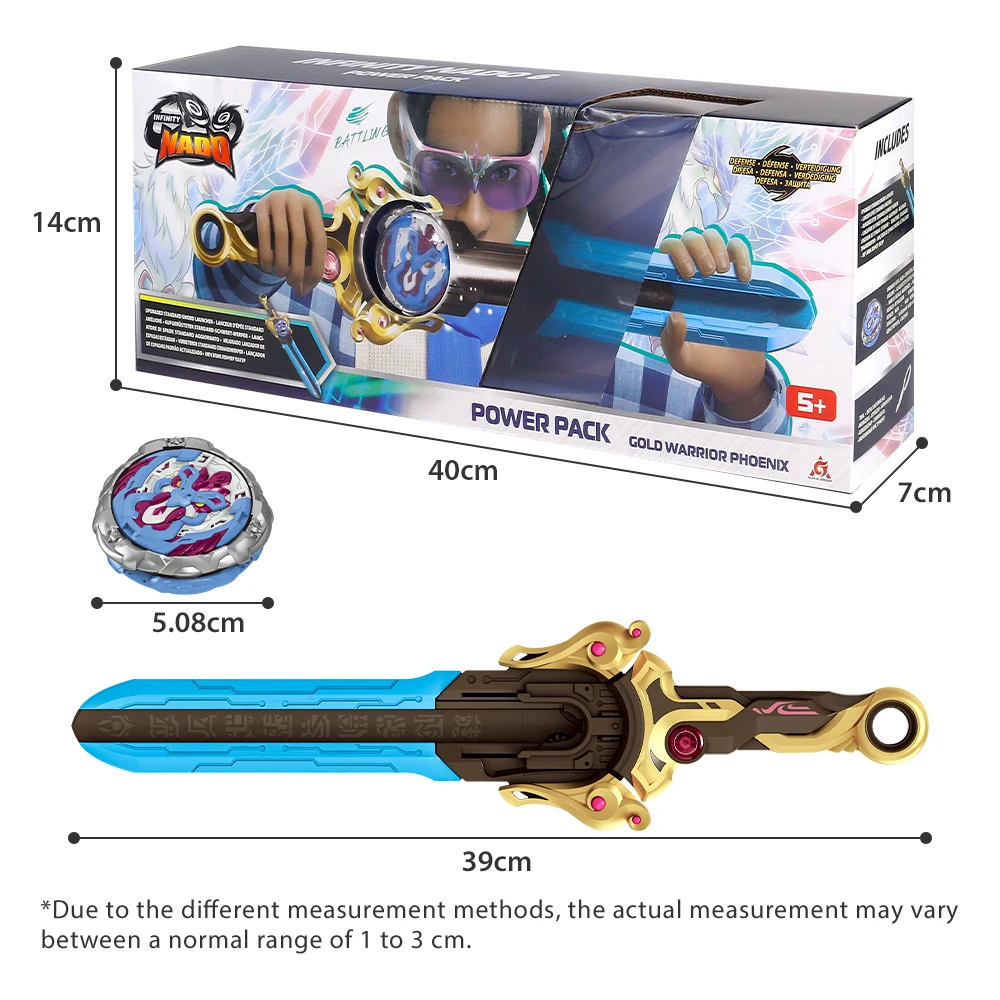 Infinity Nado 6 Power Pack - Gold Warrior Phoenix 4-in-1 Modes Metal Spinning Top Gyro,39cm Sword Launcher Kid Toy Birthday Gift