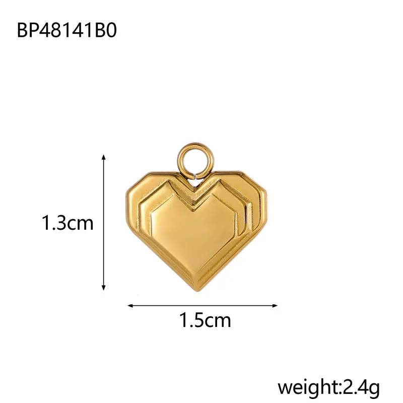 Gold Plated Multi‑Style Heart Charm Pendants Stainless Steel 3D Hollow Solid DIY Necklace Bracelet Handmade Jewelry Supplies