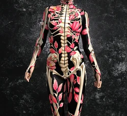 Halloween Women Kids Punk Jumpsuit 3D Machine Skeleton Zentai Bodysuit Female Zombies Party Outfit Sexy Cosplay Costumes
