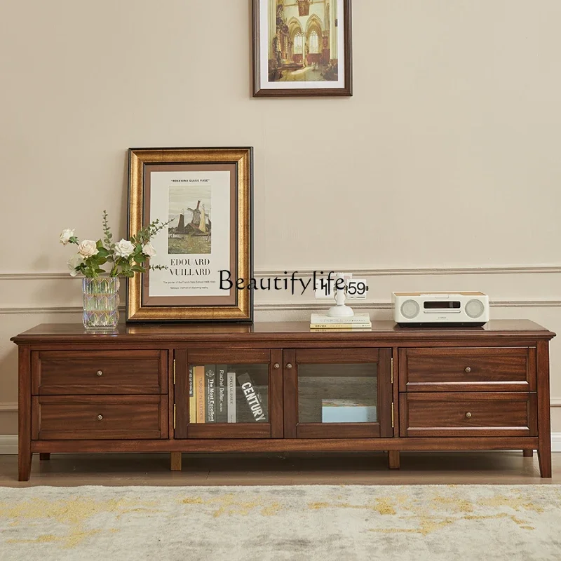 

35-*American TV cabinet all solid wood black walnut modern simple beauty