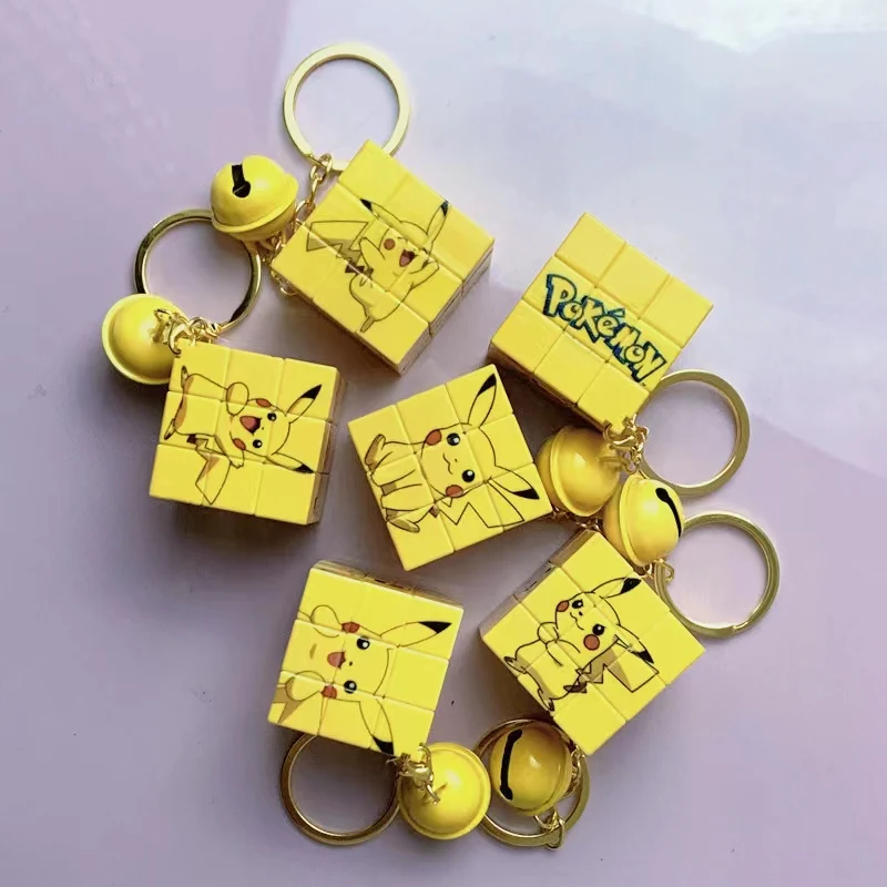 Porte-clés Pokemon Pikachu Mini Rubik's Cube, pendentif de sac de Couple de voiture mignon, jouet Puzzle de dessin animé, cadeau pour enfants