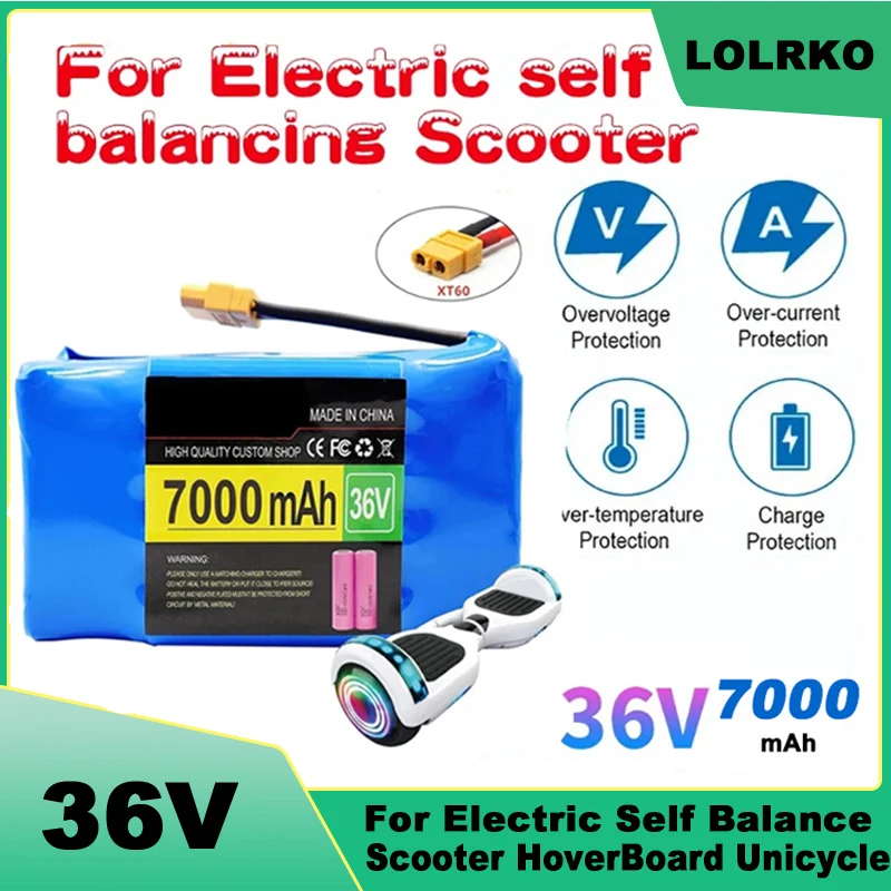 NEW 36V 7Ah 10s2p Lithium Rechargeable Battery,True for Electric Self-balancing Scooter HoverBoard Unicycle, Exceptional Battery