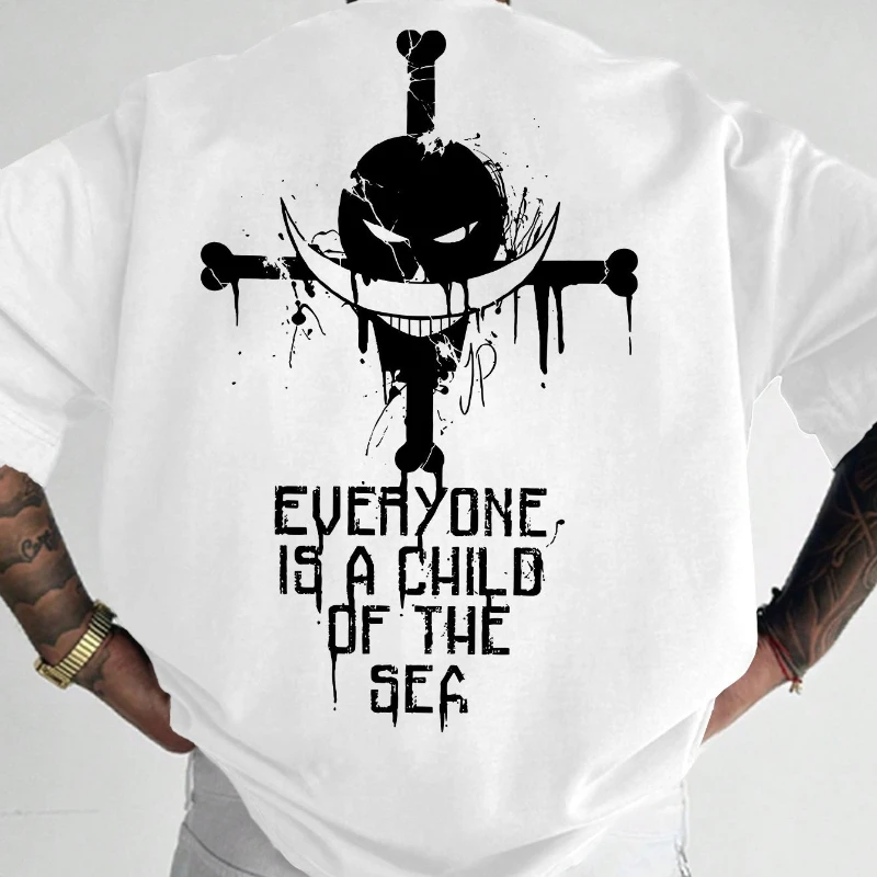 

Japanese Animation Seaman and Pirate White Beard Print T-shirt Men's Casual Street Style Summer New Men's and Women's Streetwear