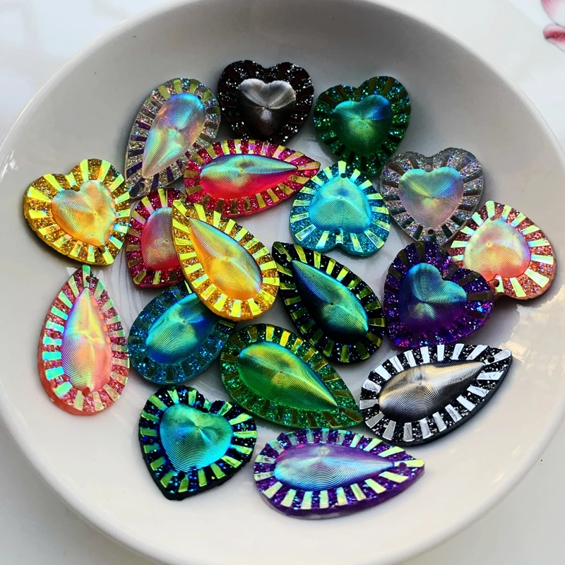 16*28mm&20mm Shine Crystal AB Color Silver Base Sew On Rhinestone Stones Spacer buttons for DIY Garment Jewelry HE91