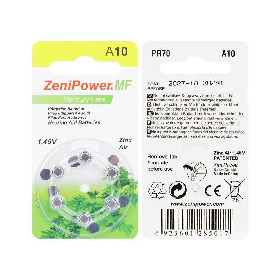 Zinc Air Hearing Aid Battery A10 PR70 10A Replacement Cells For Hearing Aid 60pcs Box Button Cell Battery Pack
