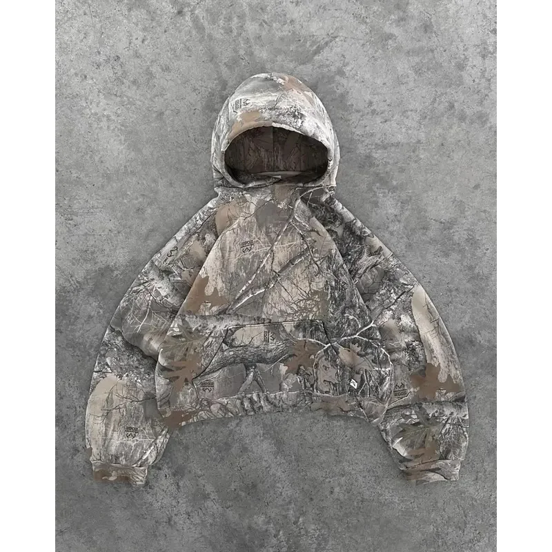 HAni 2025 уличная камуфляжная комплект из двух предметов в европейском и американском стиле Харадзюку, пуловер с капюшоном на молнии, свободные спортивные штаны, повседневные W ☆ ★ ww