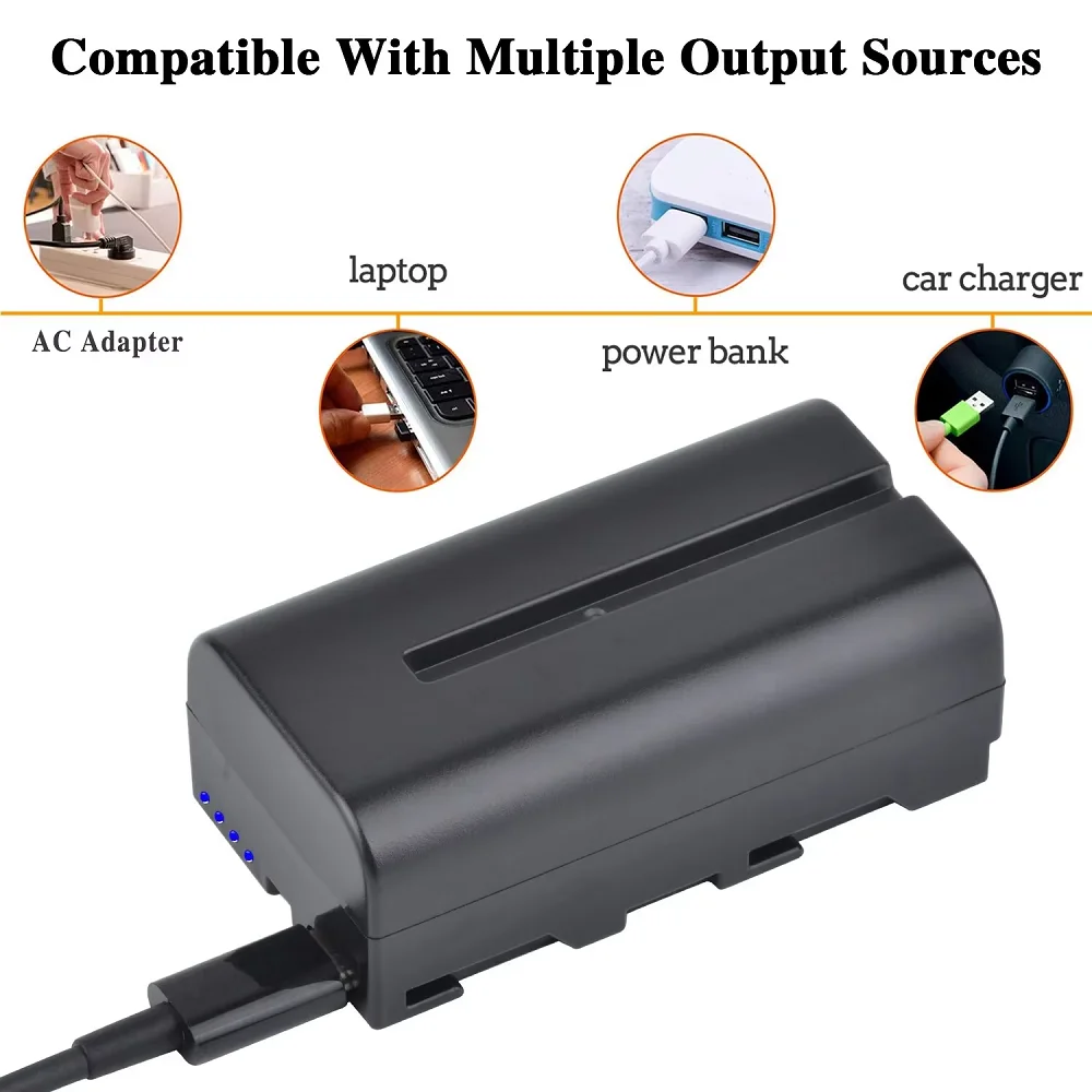 NP-F550 بطارية 2800mAh مع منفذ USB نوع C/كابل كاميرا كاميرا فيديو ضوء رصد البطارية لسوني NP-F550 F750 F950 F970