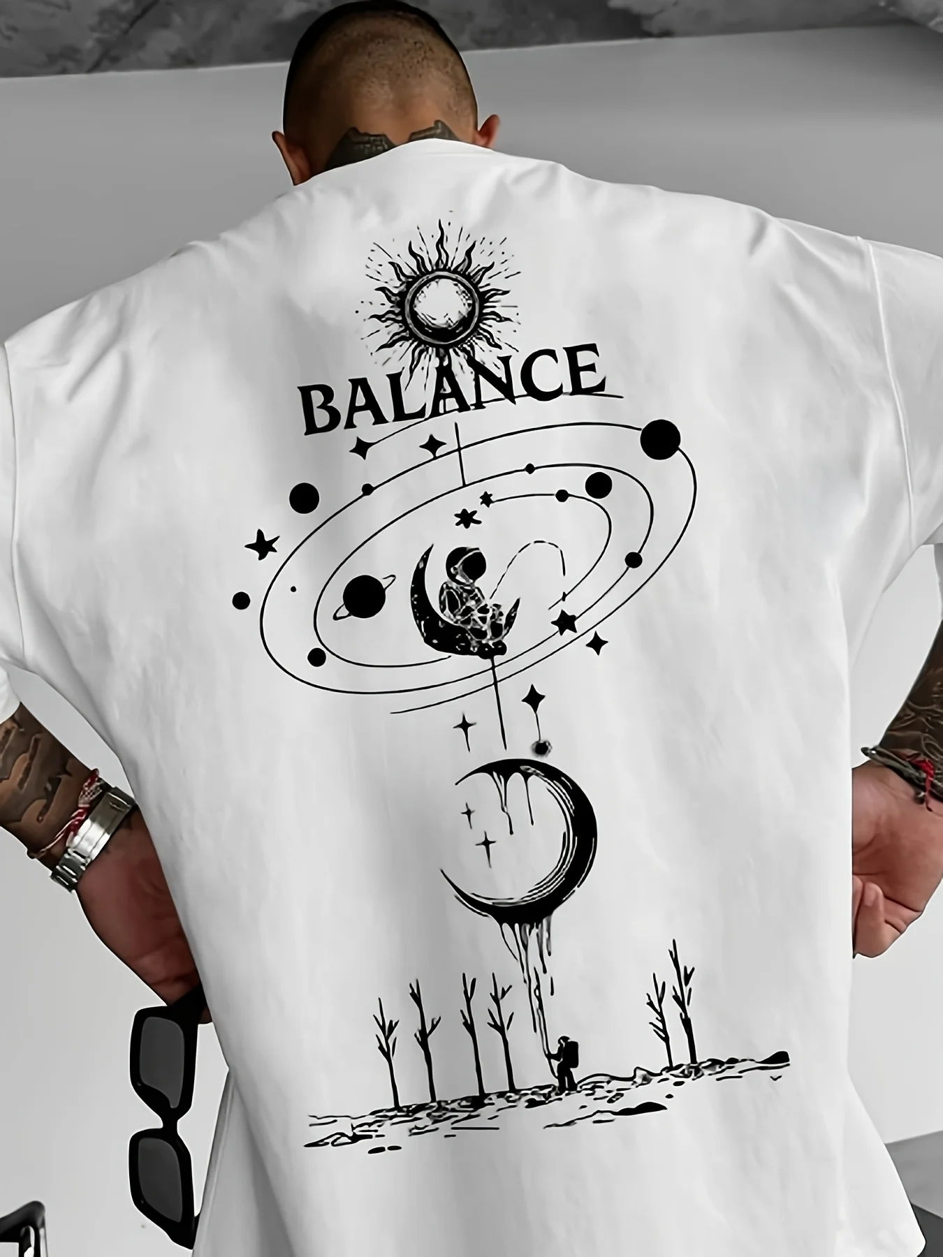 Men'S Graphic T-Shirt Sun Moon Balance Cosmic Design Short Sleeve Tee For Men Fashion Casual Summer Outfit Perfect Gift For Him