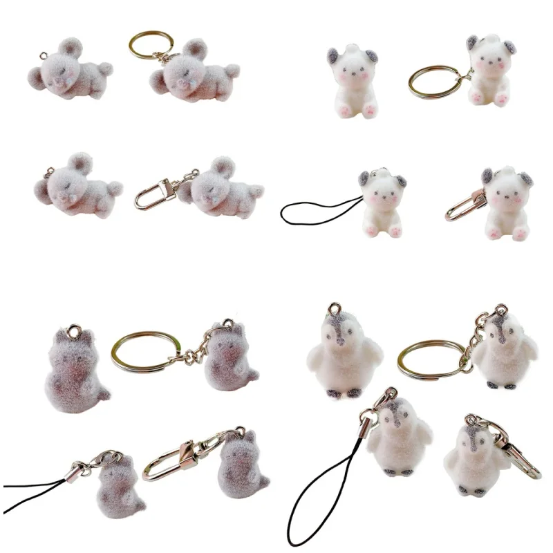 1PCS 3D Cartoon Flocking Dog Keychain Kawaii Cat Key Ring Animal Key Chains Souvenir Gifts For Women Men Car Keys DIY Jewelry