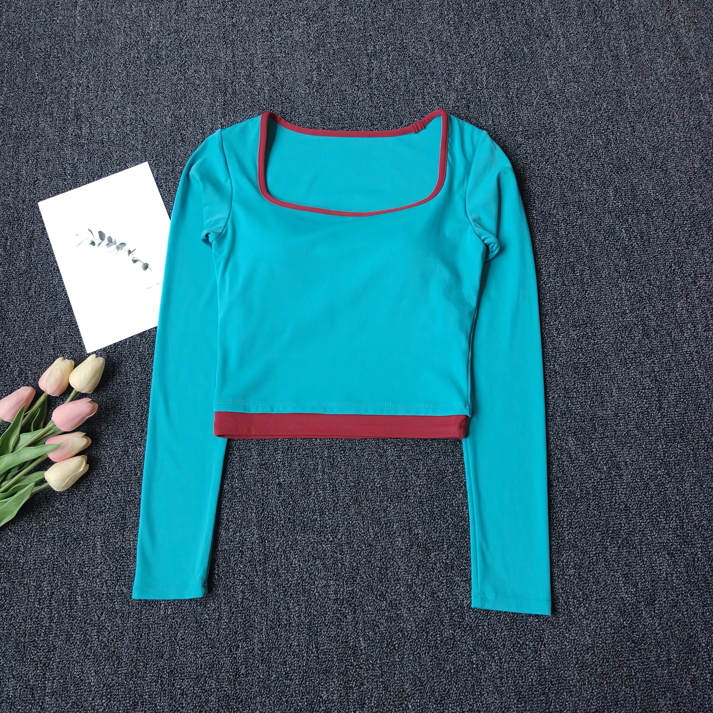 Damen Yoga Rundhals-Langarmshirts Hochelastisches Atmungsaktives T-Shirt Outdoor-Sport Fitness Gym Workout Pilates Slim Top Anzug – Detail 2