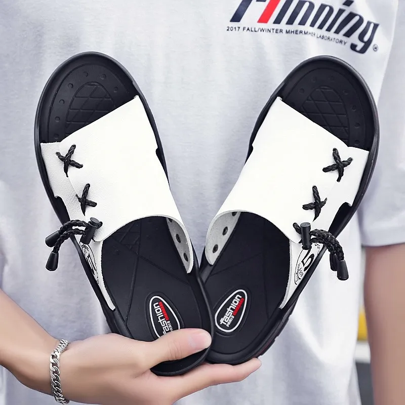 

Модные кожаные мужские тапочки, уличная летняя легкая мужская пляжная обувь, классические римские сандалии, удобные домашние тапочки