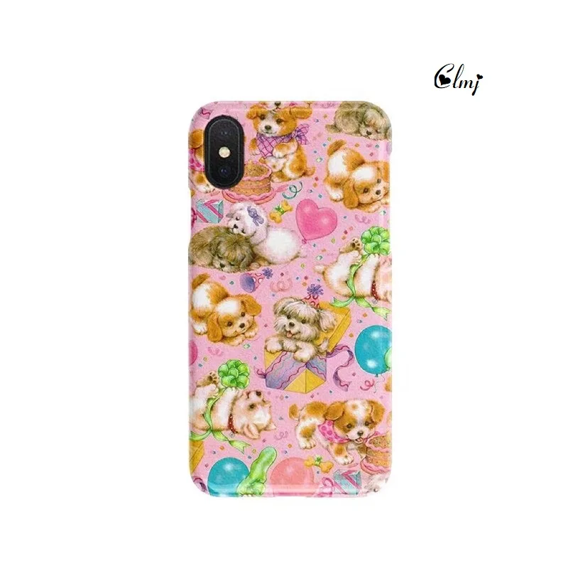 Cute Vintage Y2K Dog Phone Case for iPhone 16 15 14 13 12 11 Pro Max XS XR XSMax 6 7 8 Plus Glossy HD Hard PC Cover