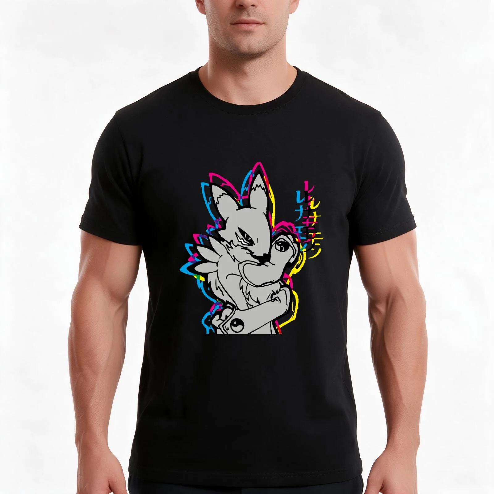Colors Renamon T-Shirt, Summer Casual Cotton Tee, Oversized Streetwear Tops, Vintage Graphic Print, Loose Fit Short Sleeve