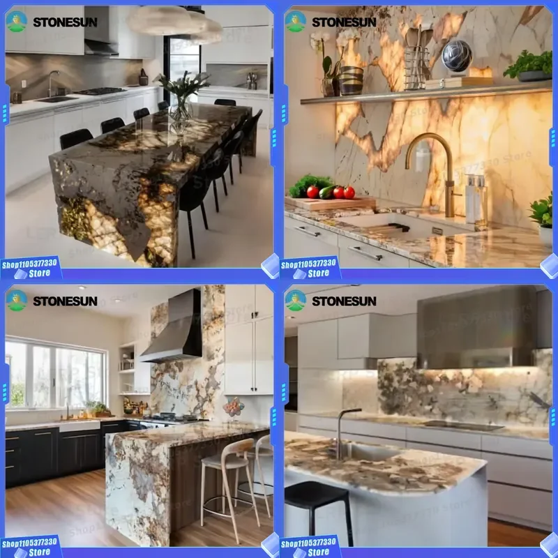 Modern LED Light Emitting Natural Quartz Stone Slab for Kitchen Countertop and Bathroom Vanity Top Patagonian Style Home