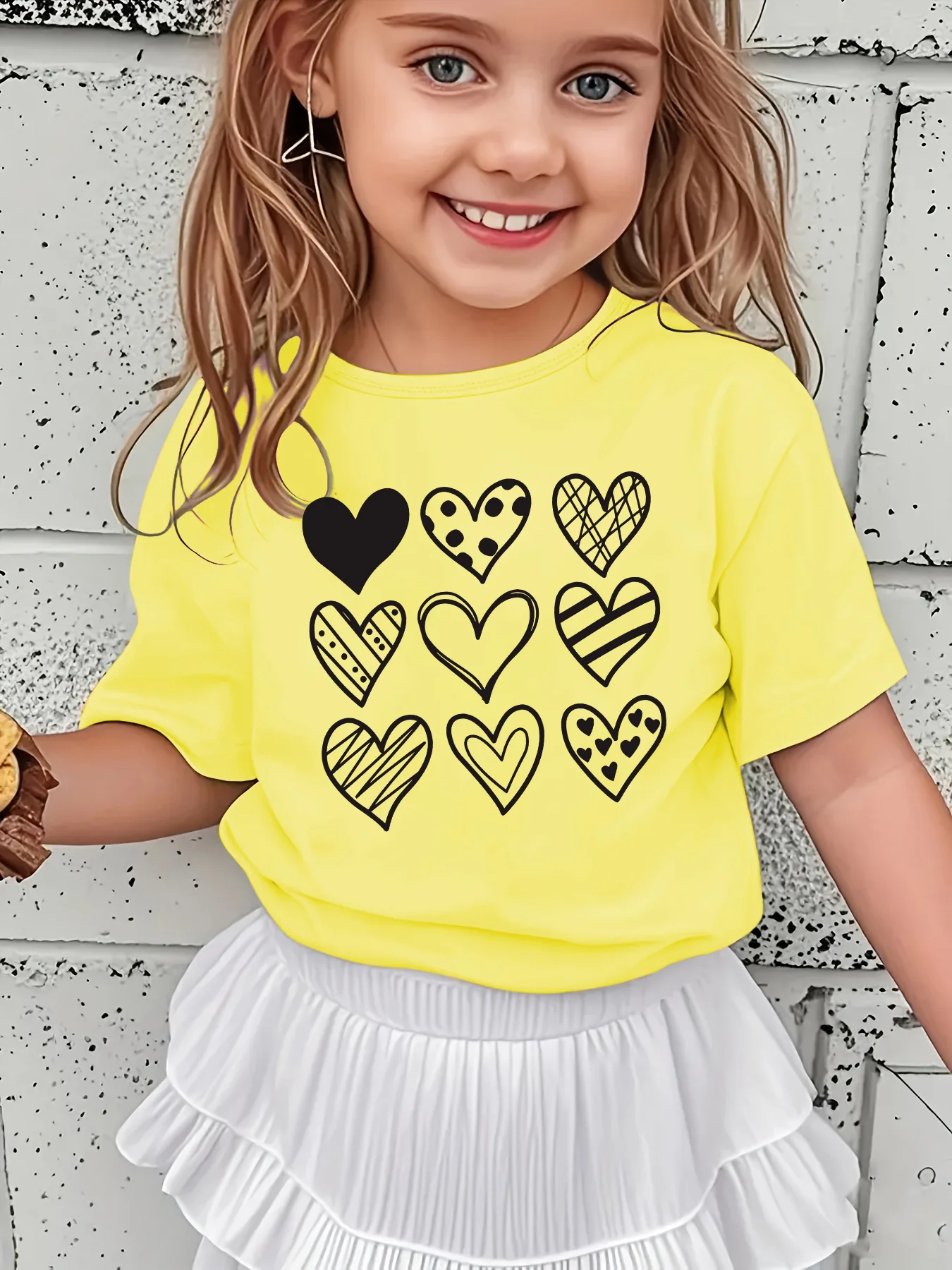 Hand Drawn Pattern Hearts Graphic T Shirt Boys Girls Family Matching Soft Cotton Short Sleeve Cute Children Basic Daily Wear Top