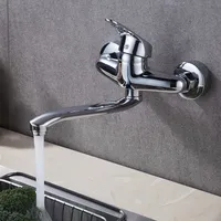 Wall Mounted Sink Faucets Hot and Cold Tap Kitchen Mixer Taps Single Handle Chrome Bathroom Faucet Household Kitchen Faucet