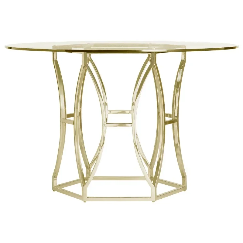 

American simple stainless steel hexagonal dining table/soft decoration design/villa/hotel restaurant/light luxury dining table