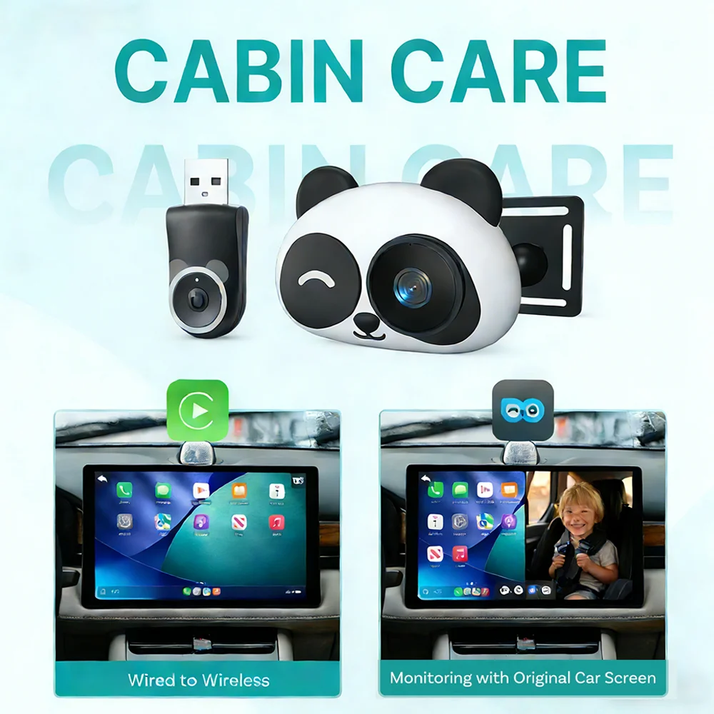 2026 New Cabin Care Wireless CarPlay Adapter Baby Car Camera 1080P HD 150° Wide-angle Night Vision Backseat Monitor for 98% Car