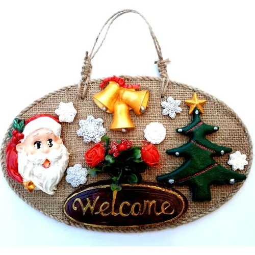 Mixperi Welcome Written Christmas Babalı Handmade Christmas Door Ornament