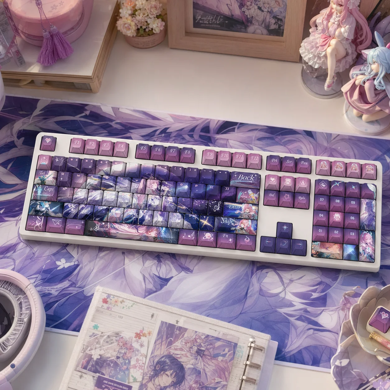122 Keys エイメス Wuthering Waves Keycaps Aemeath Theme Keycap Ames PBT DYE-Sub Cherry Profile Key Cap for Made68 Mad68 Wooting 60