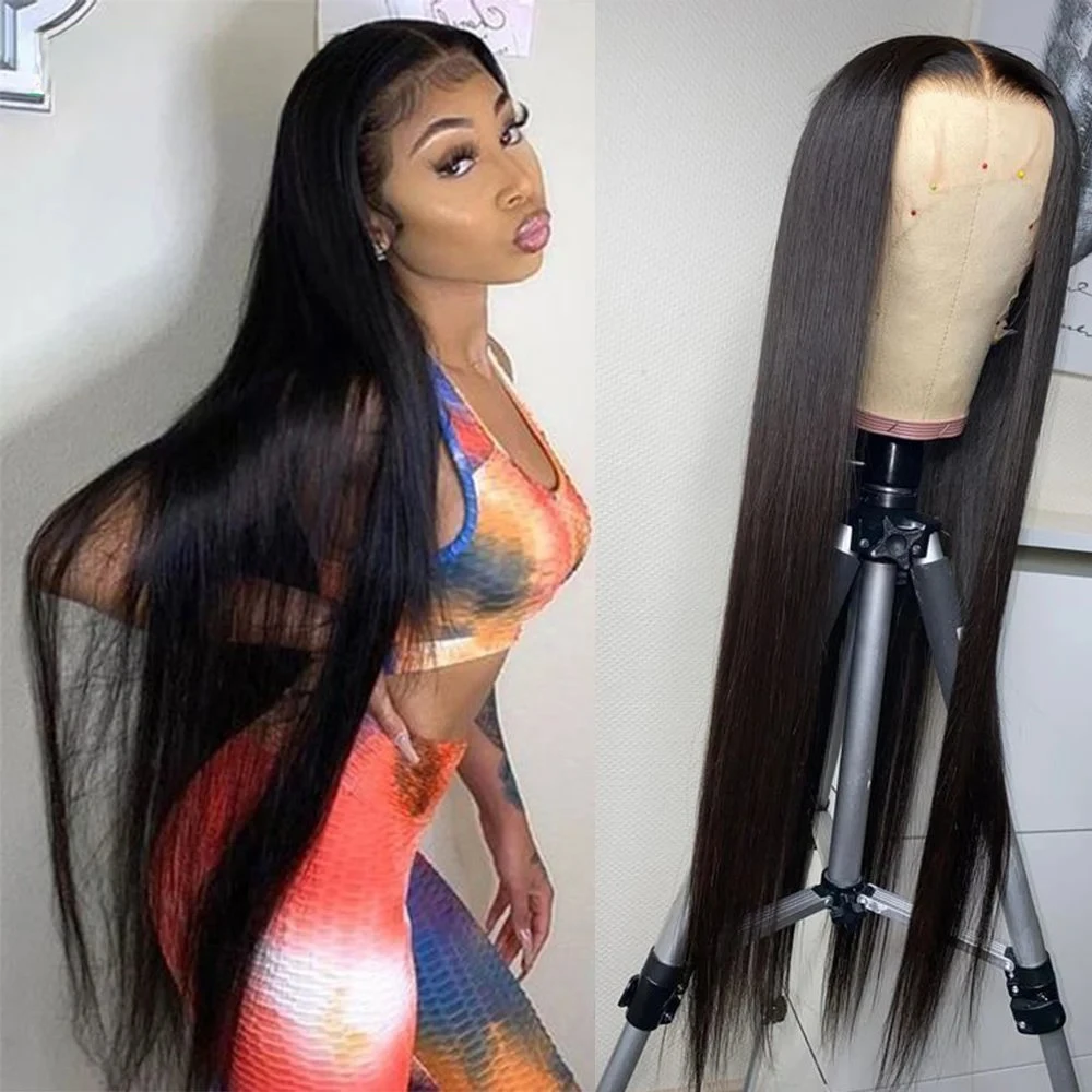 Natural Black 13X4 HD Lace Front Wig Human Hair 13x6 Straight 180 Density Pre Plugging Closure for Women 26 Inch Human Hair Wig