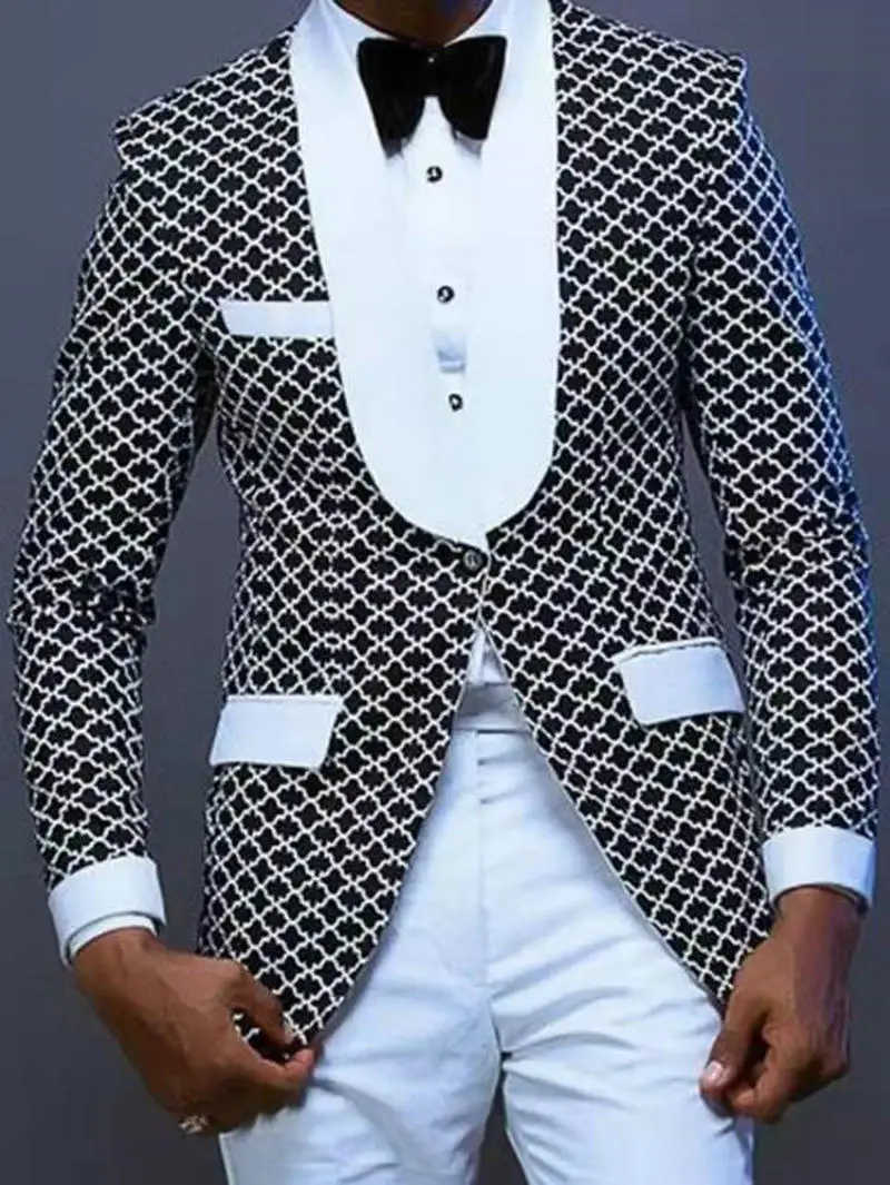 

SZMANLIZI 2022 Custom Made Formal Party Men Suits With Pants Groom Wear Wedding Tuxedos White Lapel Slim Fit Male Dress Clothing