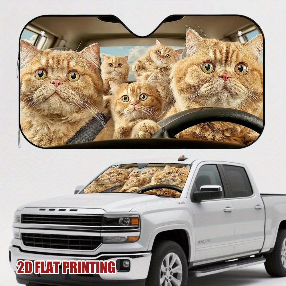 One Piece Of Sunshade For Featuring Scottish Fold Cats, A Fashionable Windshield Cover Perfect For Maintaining A Cool Temperatur