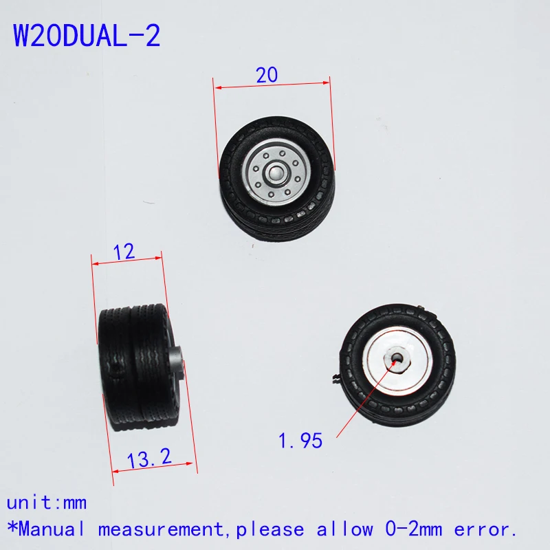 10/100pcs 2x20mm dual rubber wheel dron rc car plane robot kids toys for boys diy baby accessories montessori juguetes WRD202A