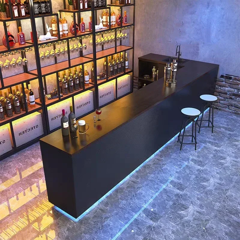 Stół barowy SAT2 Black Reception Bar Table Nightclub Storage Partion Modern Bar Dining Table Luxury Restaurant Mesa Pared Living Room Furnit