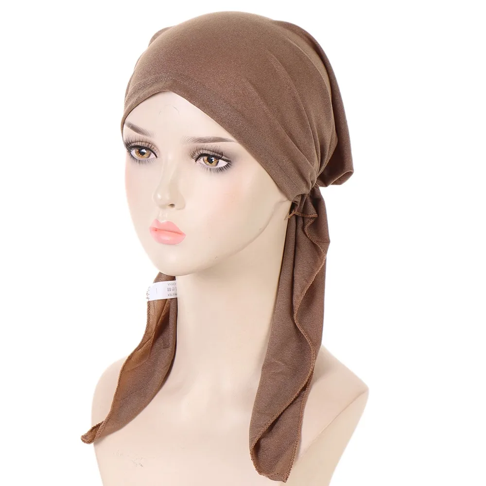 Moslim Vrouwen Tulband Hoed Nieuwe Beanie Haaruitval Chemo Cap Effen Hijab Hoofddoek