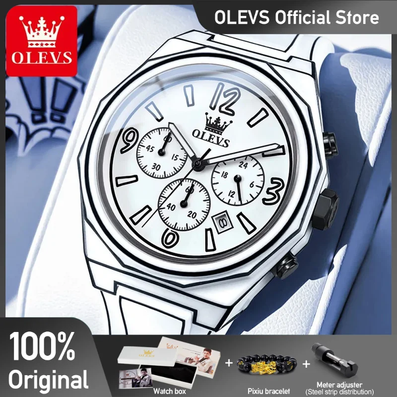 OLEVS 5622 herenhorloge originele mode manga stijl siliconen band quartz horloge waterdicht lichtgevende multifunctionele chronograaf