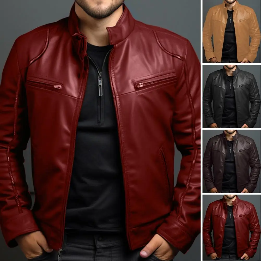 

2024 Spring Summer Men's Clothing Motorcycle Leather Jacket Men's Teenagers Stand Collar Punk Leather Coat Men Punk Outwear ﻿