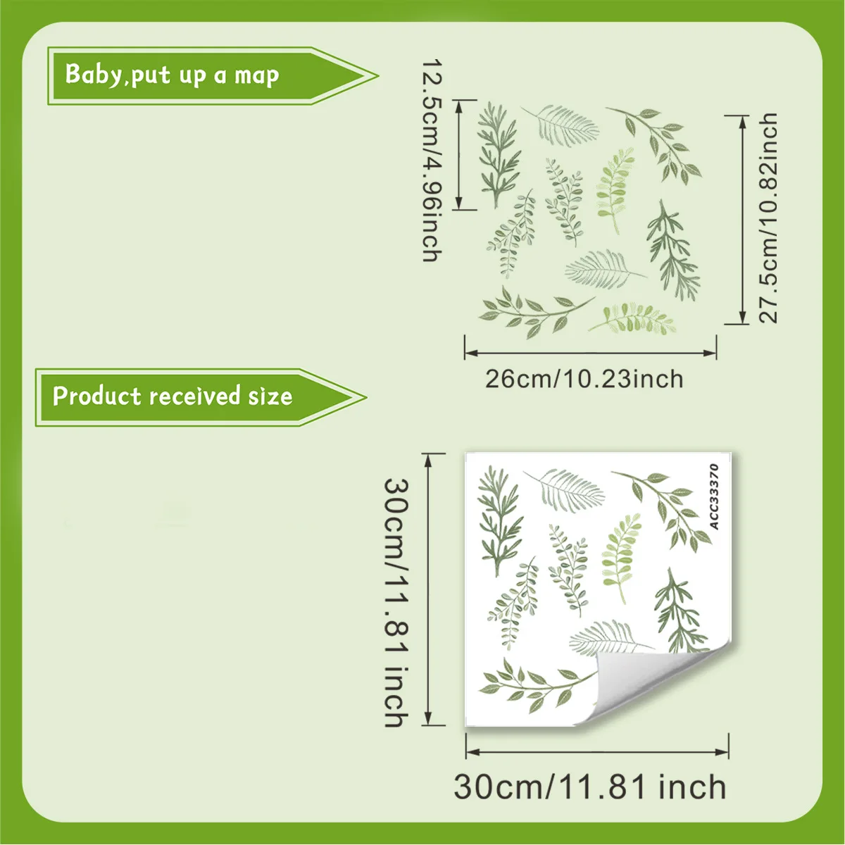 Nordic Green Leaf Wall Decals, Removable Botanical Peel and Stick Stickers, Minimalist Plant Decor for Bedroom Living Room view 2