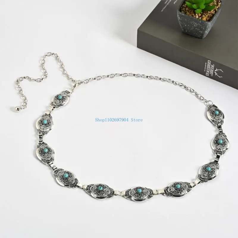 

N7YF Turquoise Waist Chain Western Women Chain Belt Belly Chain For Dress