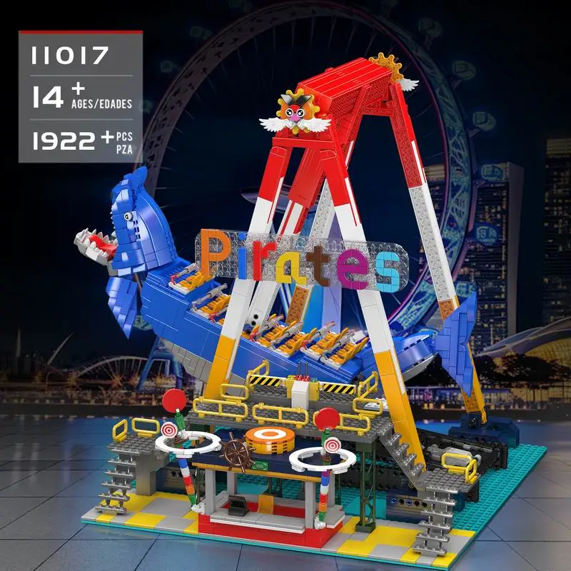 Mold King 11017 Pretpark Speelgoed De Gemotoriseerde Haai Piratenschip 1922 Stuks Bouwsteen Montage Schip Baksteen Set Kids gift