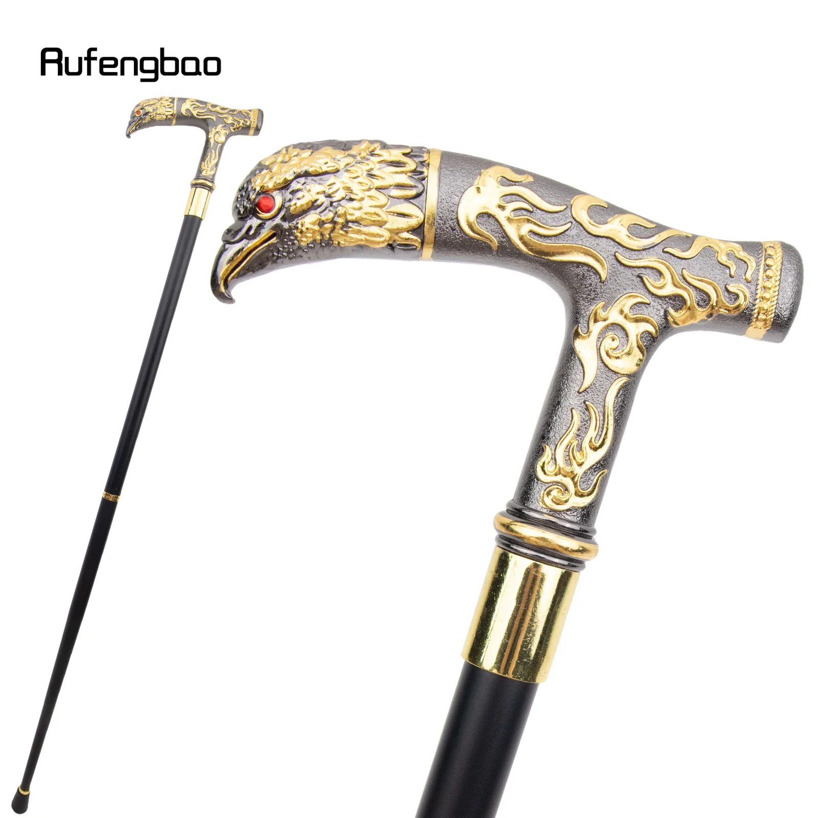 Golden Black Eagle Red Eye Pattern Walking Stick Party Fashion Elegant Walking Stick Decorative Cospaly Cane Knob Crosier 90cm