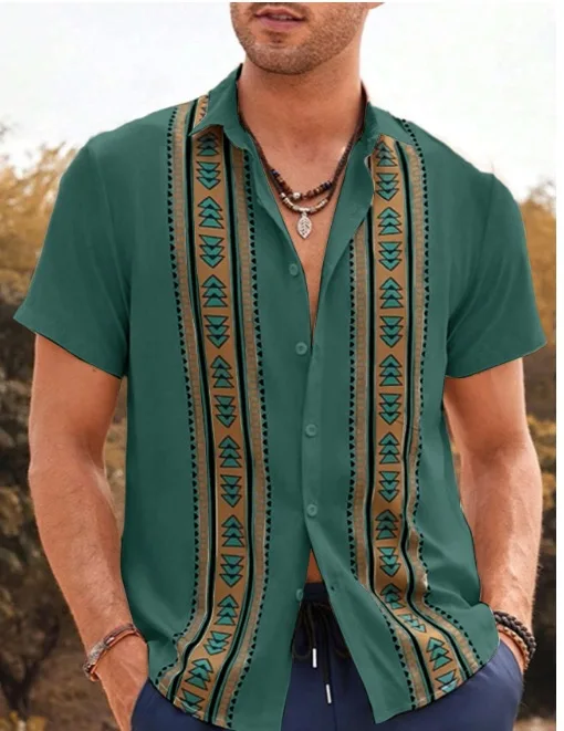 

Men's 2025 New Summer Fashion Trend Hawaiian Short-sleeved Lapel Button Shirt 3D Digital Print Vacation Beach Men's Shirt