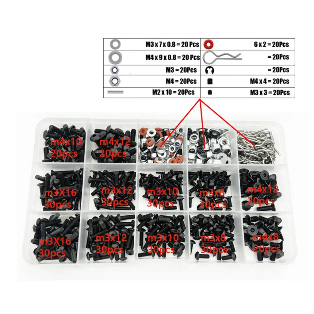 

520 Pieces RC Screw Kit 1/10 Modification Accessories M3 for Slash RC Car