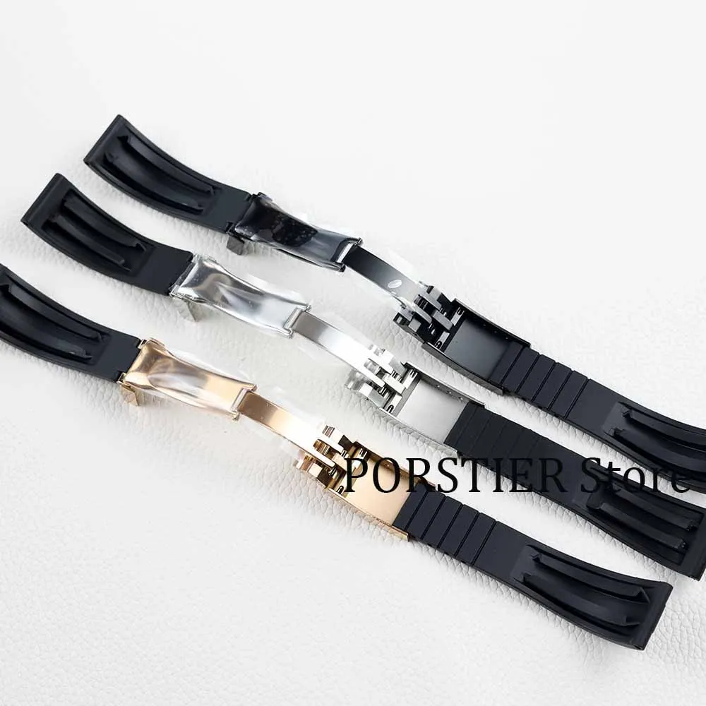 20MM rubber watchband Silver Black Rose Gold folding safety buckle for Submariner Yacht Daytona Oyster Date Explorer GMT watch