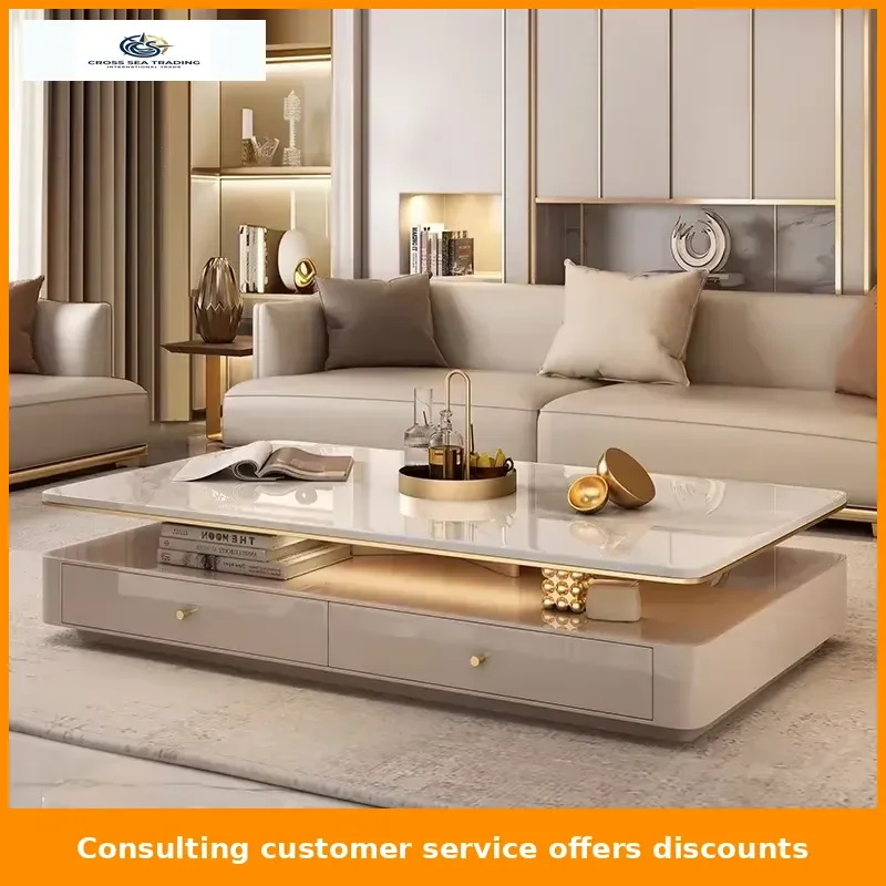 Stone Plate Minimalist Coffee Table Storage Double Layer Modern Light Luxury Living Room Home Tea Table