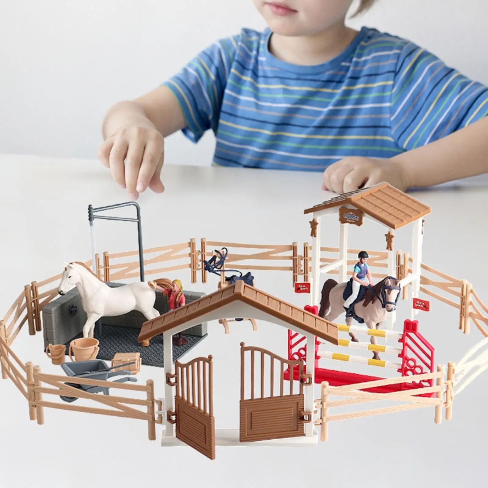 Horse and Horseman Playset Pretend Play Toy Barn Toy for Ages 3 4 5 6 7 8 Years Old Baby Boys and Girls Kids Birthday Gifts