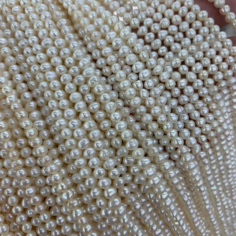 3-4mm natural freshwater near-round pearl flat loose beads beading materials semi-finished products