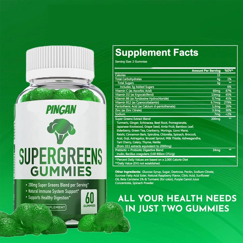 Supergreens 60 Pills - Daily Green Superfood Supplement Spinach, Broccoli, Moringa, Beetroot,Celery,Green Tea, and Assay, Immune